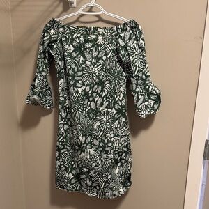 H&M Green and White Patterned Long Sleeve Dress